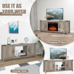 Farmhouse Electric Fireplace TV Stand with Storage Cabinets Natural 13 Farmhouse Electric Fireplace TV Stand with Storage Cabinets Natural
