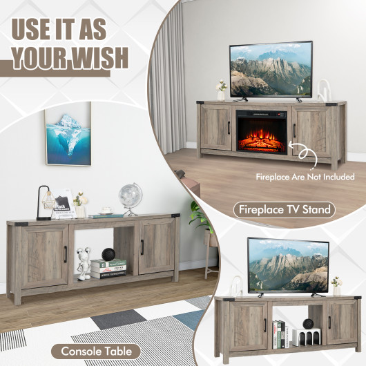 Farmhouse Electric Fireplace TV Stand with Storage Cabinets Natural 6 Farmhouse Electric Fireplace TV Stand with Storage Cabinets Natural - Image 6