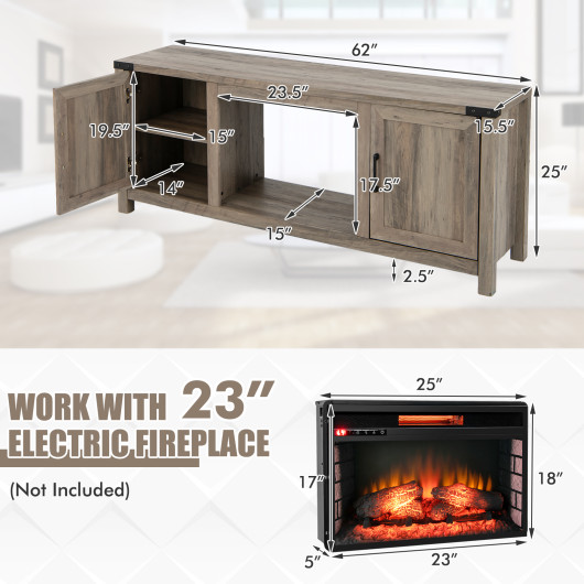 Farmhouse Electric Fireplace TV Stand with Storage Cabinets Natural 5 Farmhouse Electric Fireplace TV Stand with Storage Cabinets Natural - Image 5