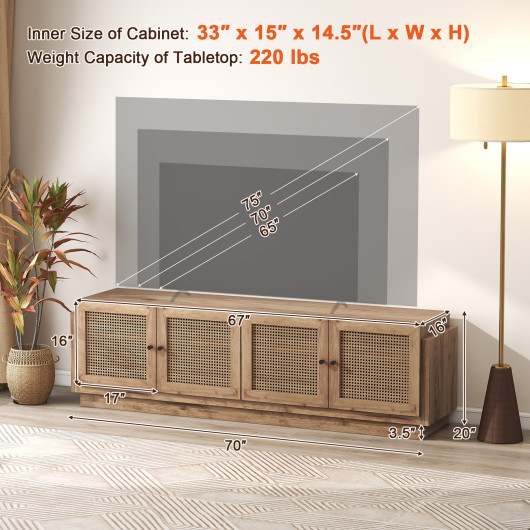 Farmhouse TV Stand with Rattan Doors for TVs Up to 75 Inches 5 Farmhouse TV Stand with Rattan Doors for TVs Up to 75 Inches - Image 5