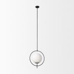 Farrah Frosted Glass Globe set in Matte Black Metal Pendant Ceiling Light