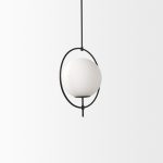 Farrah Frosted Glass Globe set in Matte Black Metal Pendant Ceiling Light