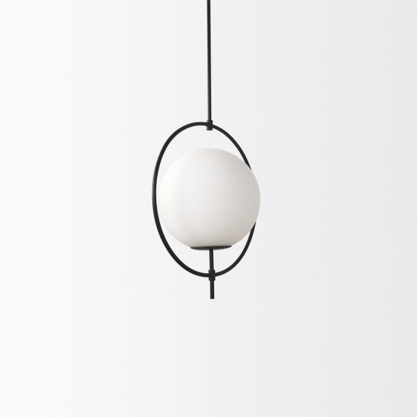 Farrah Frosted Glass Globe set in Matte Black Metal Pendant Ceiling Light 3