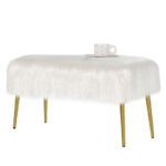 Faux Fur Ottoman Bench with Gold Legs for Living Room