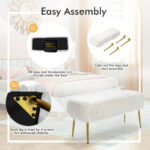 Faux Fur Ottoman Bench with Gold Legs for Living Room
