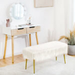 Faux Fur Ottoman Bench with Gold Legs for Living Room