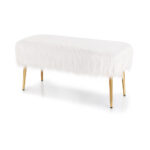 Faux Fur Ottoman Bench with Gold Legs for Living Room