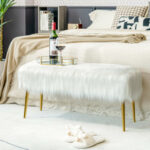 Faux Fur Ottoman Bench with Gold Legs for Living Room
