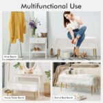 Faux Fur Ottoman Bench with Gold Legs for Living Room