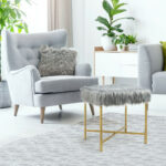 Faux Fur Ottoman Stool with Golden Metal Legs 32 Faux Fur Ottoman Stool with Golden Metal Legs
