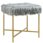 Faux Fur Ottoman Stool with Golden Metal Legs 33 Faux Fur Ottoman Stool with Golden Metal Legs