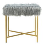 Faux Fur Ottoman Stool with Golden Metal Legs 34 Faux Fur Ottoman Stool with Golden Metal Legs