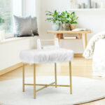 Faux Fur Ottoman Stool with Golden Metal Legs 36 Faux Fur Ottoman Stool with Golden Metal Legs