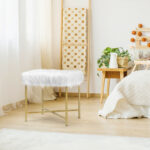 Faux Fur Ottoman Stool with Golden Metal Legs 37 Faux Fur Ottoman Stool with Golden Metal Legs