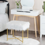 Faux Fur Ottoman Stool with Golden Metal Legs 38 Faux Fur Ottoman Stool with Golden Metal Legs
