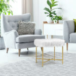 Faux Fur Ottoman Stool with Golden Metal Legs 39 Faux Fur Ottoman Stool with Golden Metal Legs
