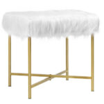 Faux Fur Ottoman Stool with Golden Metal Legs 40 Faux Fur Ottoman Stool with Golden Metal Legs