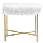 Faux Fur Ottoman Stool with Golden Metal Legs 41 Faux Fur Ottoman Stool with Golden Metal Legs