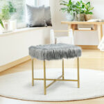 Faux Fur Ottoman Stool with Golden Metal Legs 29 Faux Fur Ottoman Stool with Golden Metal Legs