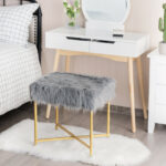 Faux Fur Ottoman Stool with Golden Metal Legs 30 Faux Fur Ottoman Stool with Golden Metal Legs