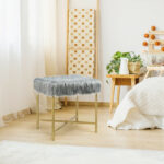 Faux Fur Ottoman Stool with Golden Metal Legs 31 Faux Fur Ottoman Stool with Golden Metal Legs