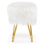 Faux Fur Ottoman with Metal Hairpin Legs for Living Room