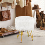 Faux Fur Ottoman with Metal Hairpin Legs for Living Room