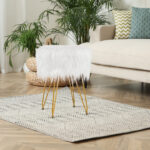 Faux Fur Ottoman with Metal Hairpin Legs for Living Room