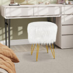 Faux Fur Ottoman with Metal Hairpin Legs for Living Room