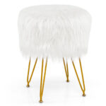 Faux Fur Ottoman with Metal Hairpin Legs for Living Room