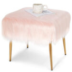 Faux Fur Vanity Stool with Golden Metal Legs for Living Room 25 Faux Fur Vanity Stool with Golden Metal Legs for Living Room