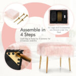 Faux Fur Vanity Stool with Golden Metal Legs for Living Room 27 Faux Fur Vanity Stool with Golden Metal Legs for Living Room