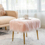 Faux Fur Vanity Stool with Golden Metal Legs for Living Room 28 Faux Fur Vanity Stool with Golden Metal Legs for Living Room