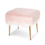 Faux Fur Vanity Stool with Golden Metal Legs for Living Room 22 Faux Fur Vanity Stool with Golden Metal Legs for Living Room
