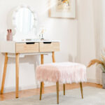 Faux Fur Vanity Stool with Golden Metal Legs for Living Room 23 Faux Fur Vanity Stool with Golden Metal Legs for Living Room