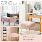 Faux Fur Vanity Stool with Golden Metal Legs for Living Room 24 Faux Fur Vanity Stool with Golden Metal Legs for Living Room
