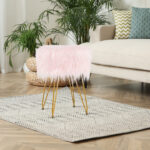 Faux Fur Ottoman with Metal Hairpin Legs for Living Room