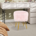 Faux Fur Ottoman with Metal Hairpin Legs for Living Room