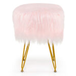 Faux Fur Ottoman with Metal Hairpin Legs for Living Room