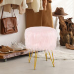 Faux Fur Ottoman with Metal Hairpin Legs for Living Room