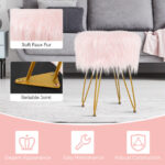 Faux Fur Ottoman with Metal Hairpin Legs for Living Room