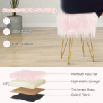 Faux Fur Ottoman with Metal Hairpin Legs for Living Room