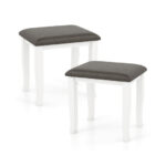 Gray and White Faux Leather Vanity Stools with Wood Legs (Set of 2) 10 Gray and White Faux Leather Vanity Stools with Wood Legs (Set of 2)