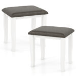 Gray and White Faux Leather Vanity Stools with Wood Legs (Set of 2) 11 Gray and White Faux Leather Vanity Stools with Wood Legs (Set of 2)