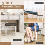 Gray and White Faux Leather Vanity Stools with Wood Legs (Set of 2) 14 Gray and White Faux Leather Vanity Stools with Wood Legs (Set of 2)