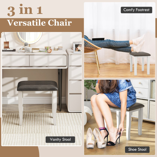 Gray and White Faux Leather Vanity Stools with Wood Legs (Set of 2) 7 Gray and White Faux Leather Vanity Stools with Wood Legs (Set of 2) - Image 7