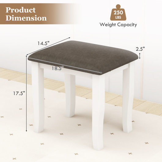 Gray and White Faux Leather Vanity Stools with Wood Legs (Set of 2) 5 Gray and White Faux Leather Vanity Stools with Wood Legs (Set of 2) - Image 5