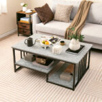 Gray Faux Marble Coffee Table with Open Shelves and Metal Frame 8 Gray Faux Marble Coffee Table with Open Shelves and Metal Frame