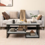 Gray Faux Marble Coffee Table with Open Shelves and Metal Frame 9 Gray Faux Marble Coffee Table with Open Shelves and Metal Frame
