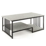 Gray Faux Marble Coffee Table with Open Shelves and Metal Frame 10 Gray Faux Marble Coffee Table with Open Shelves and Metal Frame